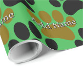 Schwarz-Braun-Dog Paw Print Individuelle Name Gree Geschenkpapier (Rolleneckpunkt)