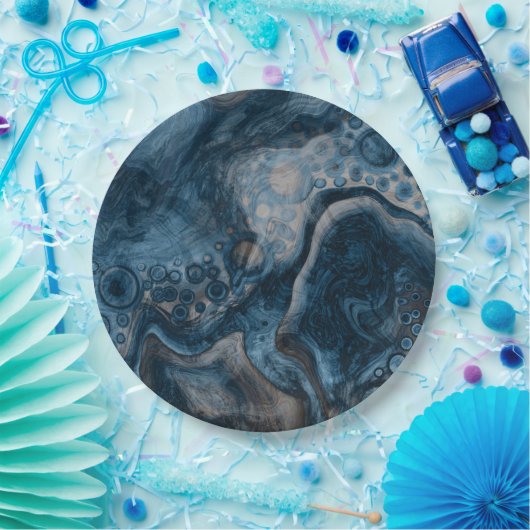 Schwarz, Braun, Grau und Blau Abstrakt Moderne Pappteller (Party)