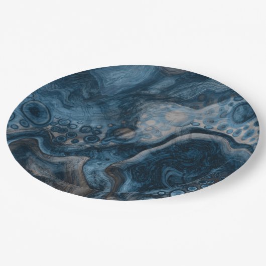 Schwarz, Braun, Grau und Blau Abstrakt Moderne Pappteller (Schrägansicht)