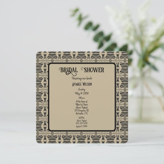 Schwarz-Braun-Griechisch-Mittelmeer-Dusche Einladung (Stehend Vorderseite)