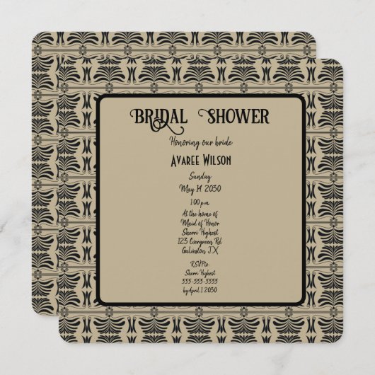 Schwarz-Braun-Griechisch-Mittelmeer-Dusche Einladung (Vorne/Hinten)