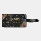 Schwarz-Braun-Imitat-Marmor-Gold-Akzent Gepäckanhänger (Rückseite horizontal)