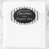 Schwarz/Braun Streifen hausgemacht Ovaler Aufkleber (Tasche)