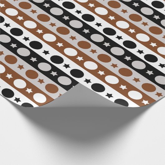 Schwarz-Braun-Weiße Punkte Sterne Streifen Design Geschenkpapier (Ecke)