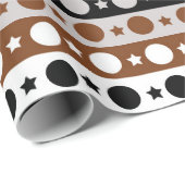 Schwarz-Braun-Weiße Punkte Sterne Streifen Design Geschenkpapier (Rolleneckpunkt)