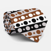 Schwarz-Braun-Weiße Punkte Sterne Streifen Design Krawatte (Gerollt)