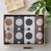 Schwarz-Braun-Weiße Punkte Sterne Streifen Design Seidenpapier (Geschenk)