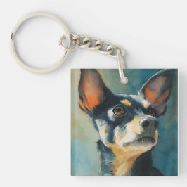 Schwarz-braune Chihuahua-Wasserfarben-Porträt Schlüsselanhänger