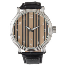 Schwarz-Bräune-Fünf-Streifen-Muster Armbanduhr