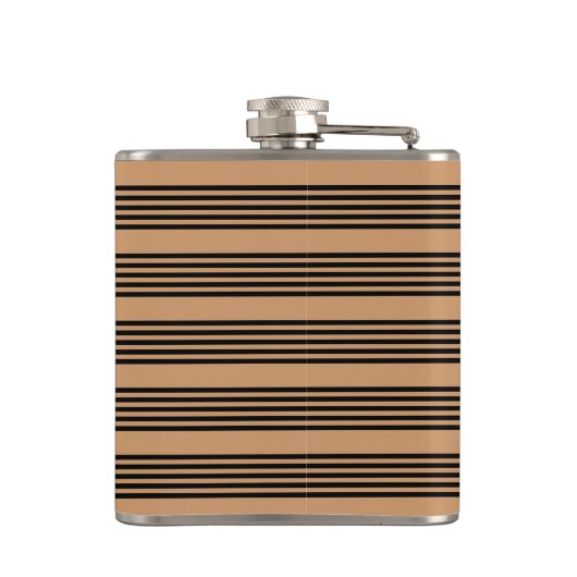 Schwarz-Bräune-Fünf-Streifen-Muster Flachmann (Rückseite)