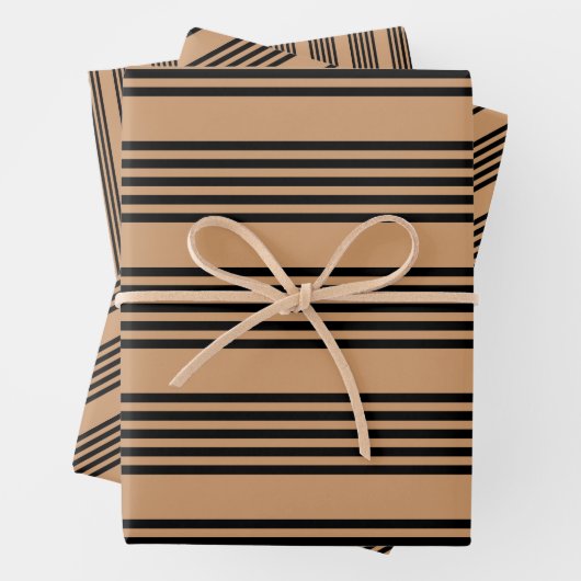 Schwarz-Bräune-Fünf-Streifen-Muster Geschenkpapier Set (Beispiel)