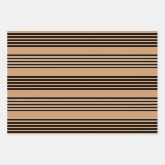 Schwarz-Bräune-Fünf-Streifen-Muster Geschenkpapier Set (Vorderseite)