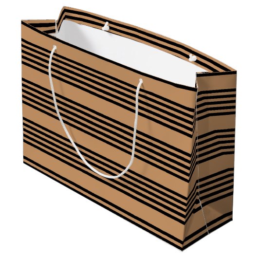 Schwarz-Bräune-Fünf-Streifen-Muster Große Geschenktüte (Rückseite Schrägansicht)
