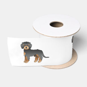 Schwarz-braune Mini Goldendoodle Süße Cartoon-Hund Satinband