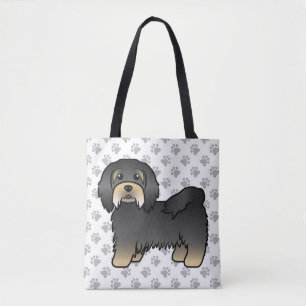 Schwarz-brauner Havanese süßer Cartoon-Hund & Pfot Tasche