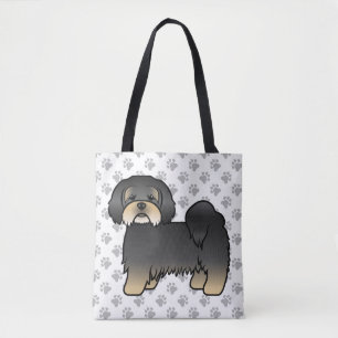 Schwarz-brauner Lhasa Apso süßer Cartoon-Hund & Pf Tasche