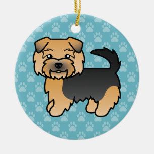 Schwarz-brauner Norfolk-Terrier-Hund auf Blau Keramikornament