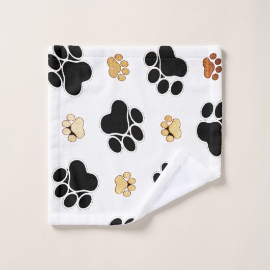 Schwarz-bräunliche Hundekuh, weiß gedruckt Badhandtuch Set (Waschlappen)