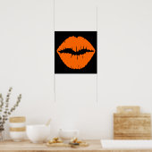 Schwarz-Bright Orange Lipstick Kiss Poster (Küche)