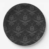 Schwarz-Brocade Muster Gothic Paper Plate Pappteller (Vorderseite)