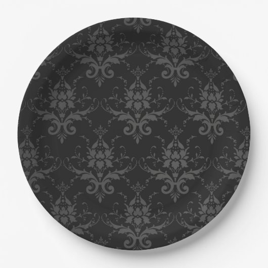 Schwarz-Brocade Muster Gothic Paper Plate Pappteller (Vorderseite)