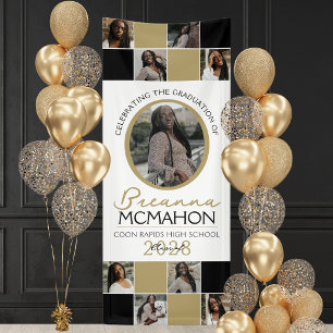 Schwarz & Bronze Gold Foto Collage Abschluss Vinyl Banner