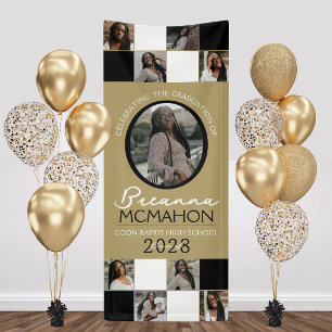 Schwarz & Bronze Gold Foto Collage Abschluss Vinyl Banner