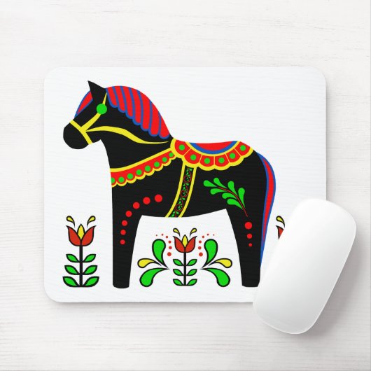 Schwarz/bunt Folk Dala Pferd/Schwarz Friesian Mousepad (Mit Mouse)