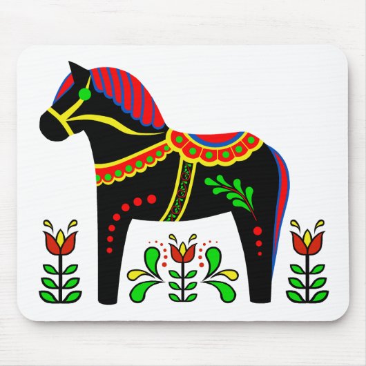 Schwarz/bunt Folk Dala Pferd/Schwarz Friesian Mousepad (Vorne)