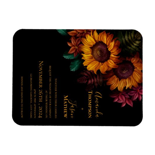 Schwarz Burnt Orange Bloral Hochzeit Einladung Magnet (Horizontal)