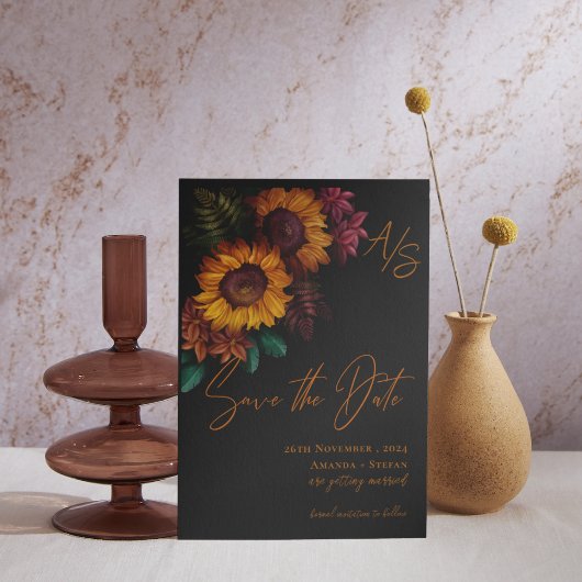 Schwarz Burnt Orange Monogram Wedding Save the Dat