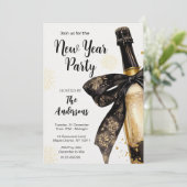 Schwarz Champagner Gold Prost Silvesterparty Einladung (Stehend Vorderseite)