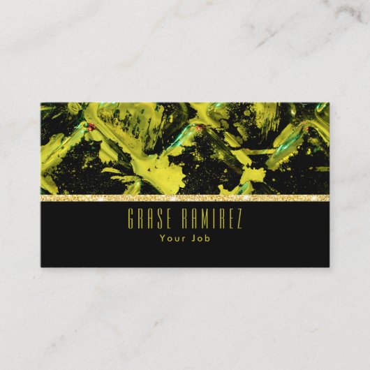 Schwarz | Chic Imitats Gold Glitzer Monogram Visitenkarte (Vorderseite)