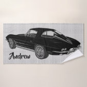 Schwarz Classic Corvette Design Badetuch Badehandtuch (Badehandtuch)