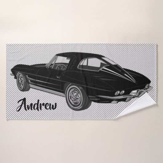 Schwarz Classic Corvette Design Badetuch Badehandtuch (Badehandtuch)
