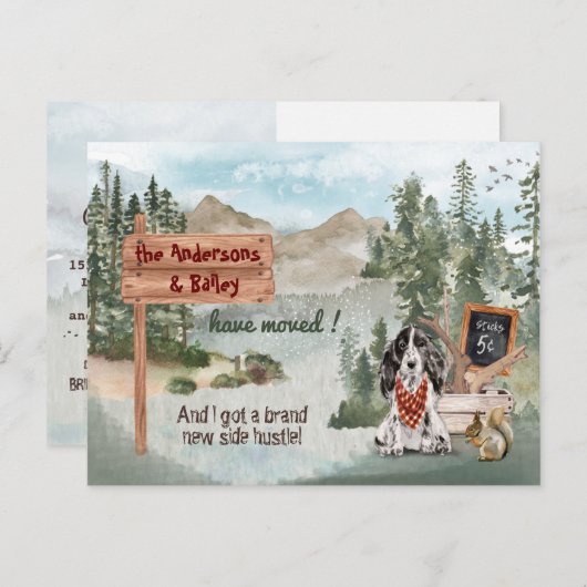 Schwarz Cocker Spaniel - Neue Adresse Ankündigungspostkarte (Vorne/Hinten)