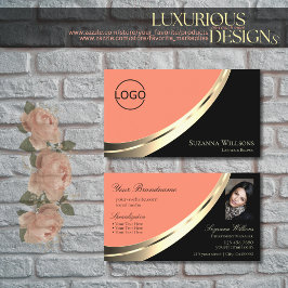 Schwarz-Coral-Chic-Gold-Dekoration mit Logos und F Visitenkarte
