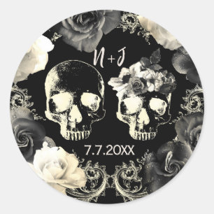 Schwarz Creme Grauer Skelett-Totenkopf Gothic-Hoch Runder Aufkleber