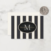 Schwarz-Creme-Streifen Oval Gerahmte Monogramm kun Mitteilungskarte (Vorderseite/Rückseite Beispiel)