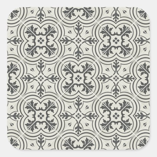 Schwarz-Creme-verzierte Bodenfliesen Quadratischer Aufkleber (Vorderseite)