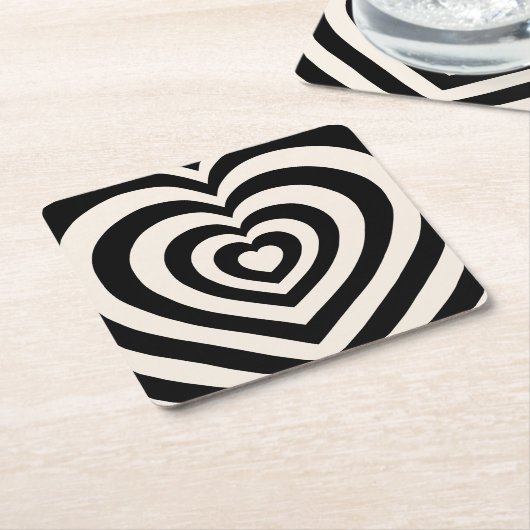 Schwarz-Creme-Weiß-Herz Rechteckiger Pappuntersetzer (angewinkelt)