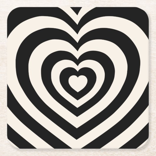 Schwarz-Creme-Weiß-Herz Rechteckiger Pappuntersetzer (Vorderseite)