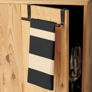 Schwarz + cremefarbene breite Streifen Geschirrtuch