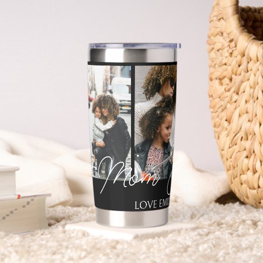 Schwarz Custom 4 Fotos Collage Beste Mama je Thermobecher (Wohnzimmer)