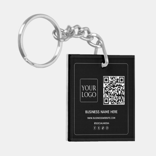 Schwarz | Custom QR Code Business Logo Social Medi Schlüsselanhänger (Vorderseite links)