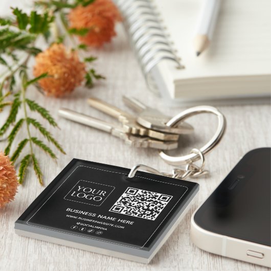 Schwarz | Custom QR Code Business Logo Social Medi Schlüsselanhänger (Vorderseite rechts)