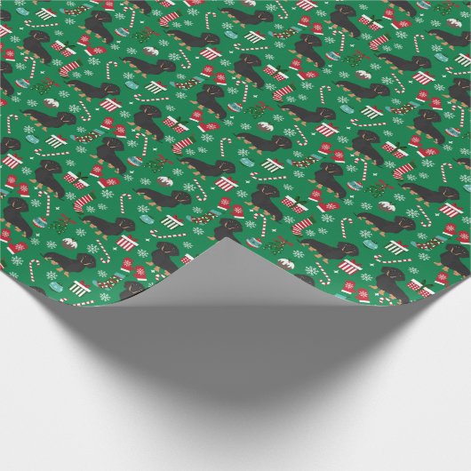 Schwarz-Dackel-Hundeschlitten Geschenkpapier (Ecke)