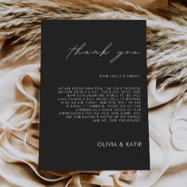 Schwarz Danke, Brief, Napkin-Anmerkung Menükarte