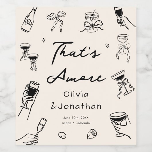 Schwarz, das ist eine handgezeichnete Hochzeit Weinetikett (Einzelnes Label)