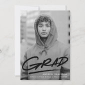 Schwarz | Dashed Modern Foto Abschluss Ankündigung (Vorderseite)